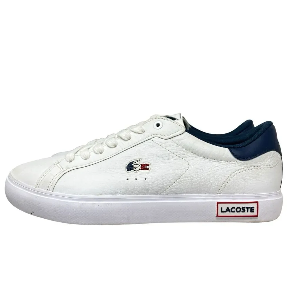 Lacoste Sneakers‎ Womens 7.5 White Leather Powercourt Preppy Americana Red Blue